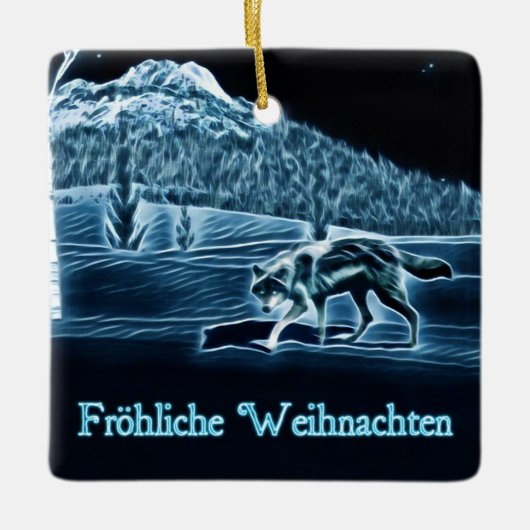Een wolf op sneeuw - Fröhliche Weihnachten Keramisch Ornament (Voorkant)