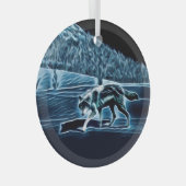 Een wolf op sneeuw glas ornament (Voorkant Rechts)