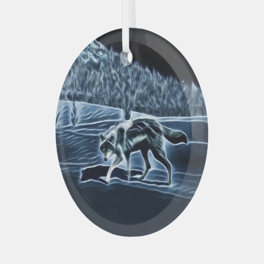 Een wolf op sneeuw glas ornament (Voorkant links)