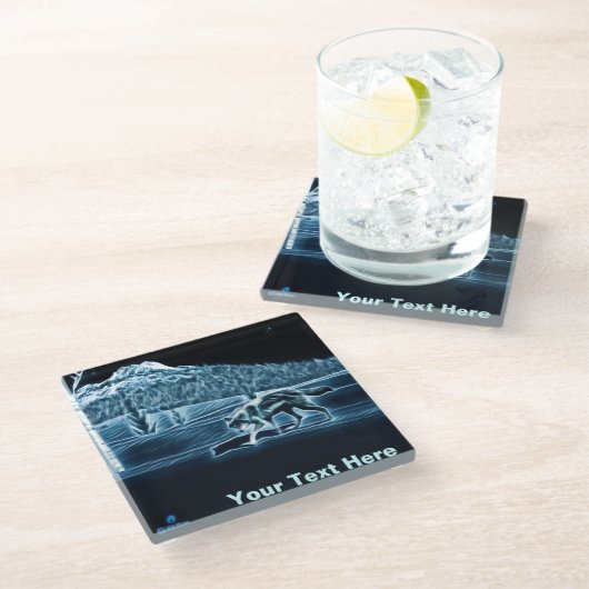 Een wolf op sneeuw glazen onderzetter (Schuin)