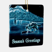 Een wolf op sneeuw - Groeten van het seizoen Keramisch Ornament (Rechts)