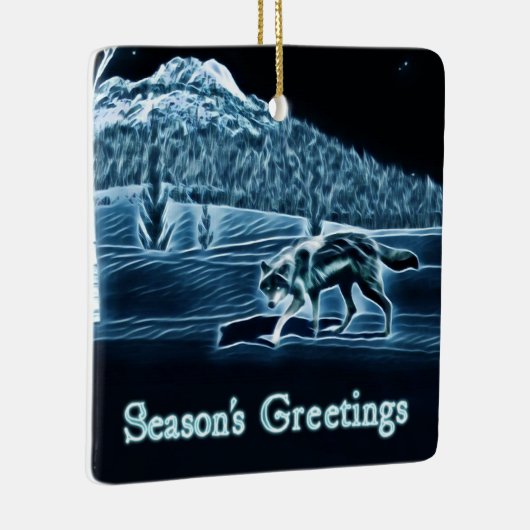 Een wolf op sneeuw - Groeten van het seizoen Keramisch Ornament (Rechts)