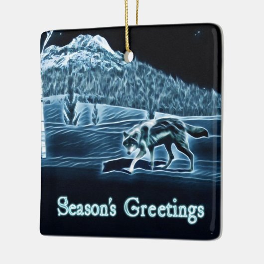 Een wolf op sneeuw - Groeten van het seizoen Keramisch Ornament (Links)
