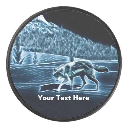 Een wolf op sneeuw hockey puck (Voorkant)
