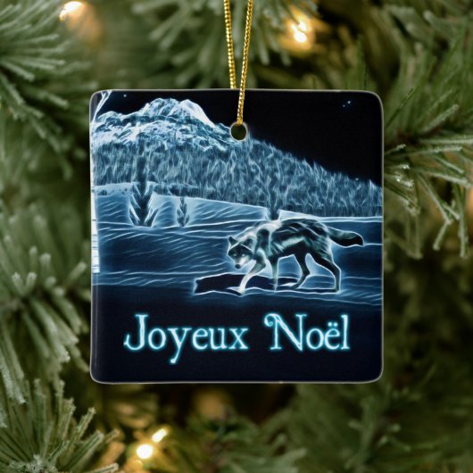 Een wolf op sneeuw - Joyeux noё l Keramisch Ornament (Boom)