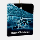 Een wolf op sneeuw keramisch ornament (Rechts)