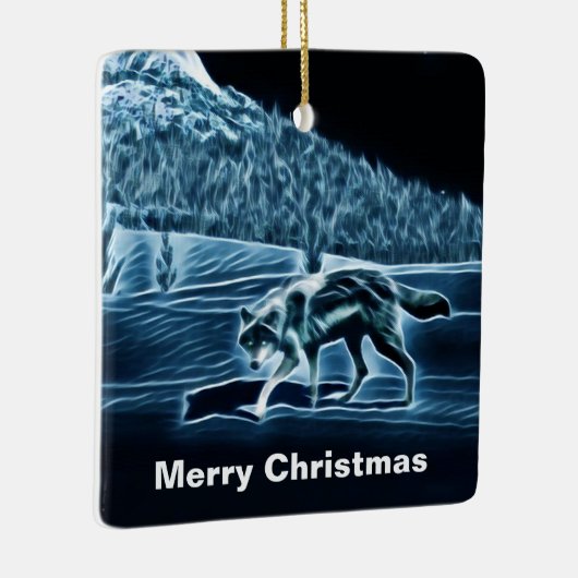 Een wolf op sneeuw keramisch ornament (Rechts)