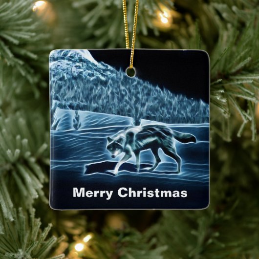 Een wolf op sneeuw keramisch ornament (Boom)