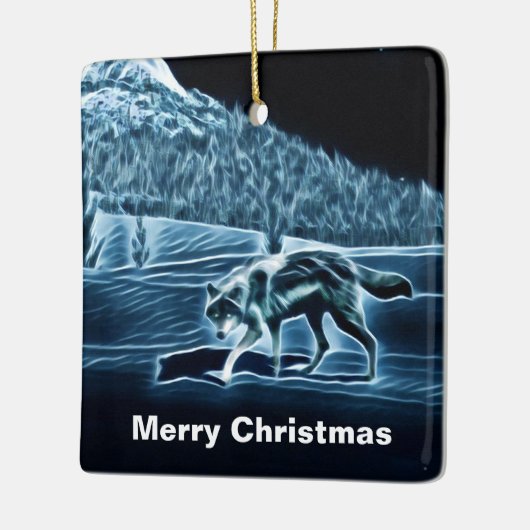 Een wolf op sneeuw keramisch ornament (Links)