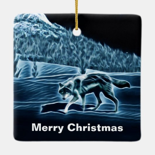 Een wolf op sneeuw keramisch ornament (Achterkant)