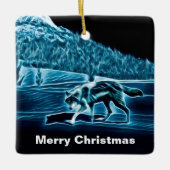 Een wolf op sneeuw keramisch ornament (Voorkant)