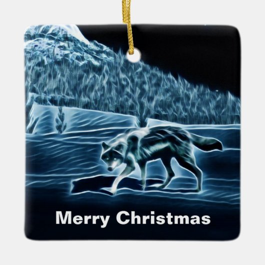 Een wolf op sneeuw keramisch ornament (Voorkant)