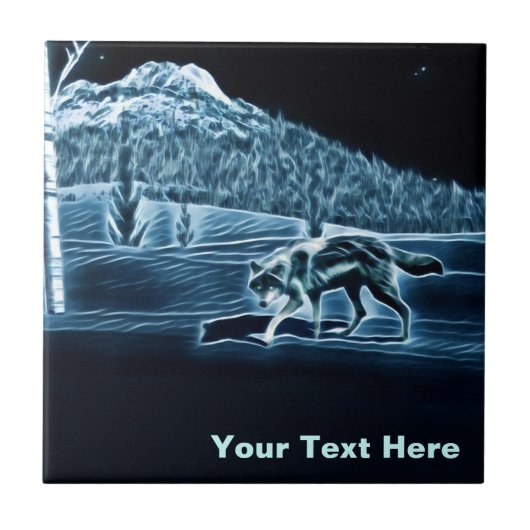 Een wolf op sneeuw tegeltje (Voorkant)