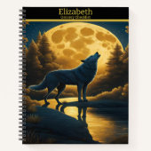 Een wolf sereneert de betoverende volle maan 's na notitieboek (Voorkant)