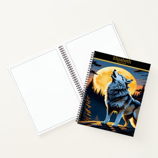 Een wolf sereneert de maan in de rustige nacht notitieboek (Binnen)