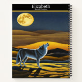 Een wolf sereneert de maan op een rustige nacht notitieboek (Achterkant)