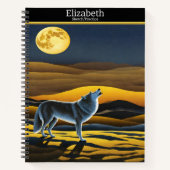 Een wolf sereneert de maan op een rustige nacht notitieboek (Voorkant)