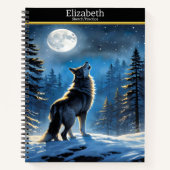 Een wolf zingt naar de maan op een winternacht notitieboek (Voorkant)