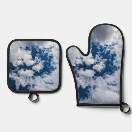 Een wolkenspiraal ovenwant & pannenlap set