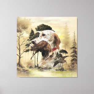 Een Woodcock met de Engelse setter Canvas Afdruk