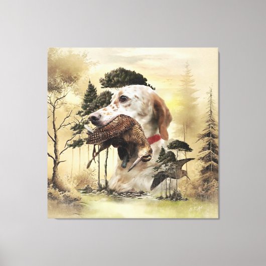 Een Woodcock met de Engelse setter Canvas Afdruk (Voorkant)