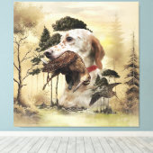 Een Woodcock met de Engelse setter Canvas Afdruk (Insitu (Houten vloer))