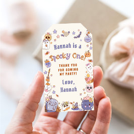 Eén woordy Babe Cute Halloween Ghost 1e verjaardag Cadeaulabel