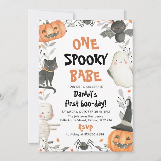Eén woordy Babe Cute Halloween Ghost 1e verjaardag Kaart (Voorkant)