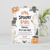 Eén woordy Babe Cute Halloween Ghost 1e verjaardag Kaart (Staand voorkant)