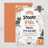 Eén woordy Babe Cute Halloween Ghost 1e verjaardag Kaart (Voorkant / Achterkant)