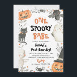 Eén woordy Babe Cute Halloween Ghost 1e verjaardag Kaart<br><div class="desc">One Spooky Babe Leuke Halloween Ghost 1e Verjaardagsuitnodiging Herfst Pumpkin Ghost Spooky Leuke Halloween Verjaardagsuitnodiging</div>
