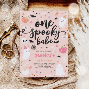 Eén woordy Babe Cute Halloween Ghost 1e verjaardag Kaart