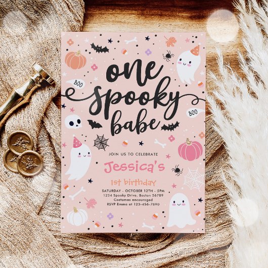 Eén woordy Babe Cute Halloween Ghost 1e verjaardag Kaart