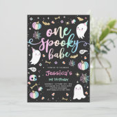 Eén woordy Babe Cute Halloween Ghost 1e verjaardag Kaart (Staand voorkant)