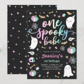 Eén woordy Babe Cute Halloween Ghost 1e verjaardag Kaart (Voorkant / Achterkant)