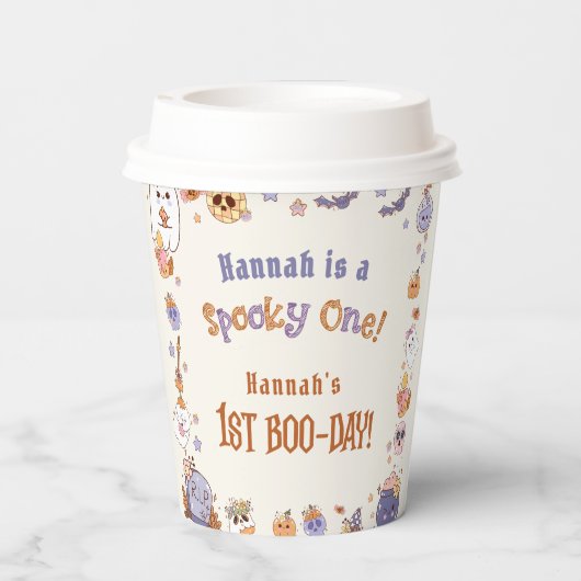 Eén woordy Babe Cute Halloween Ghost 1e verjaardag Papieren Bekers (Achterkant)