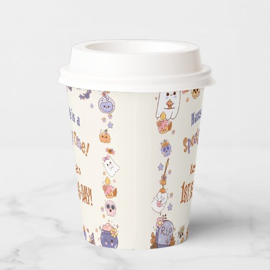 Eén woordy Babe Cute Halloween Ghost 1e verjaardag Papieren Bekers (Rechts)