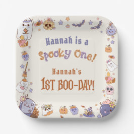 Eén woordy Babe Cute Halloween Ghost 1e verjaardag Papieren Bordje
