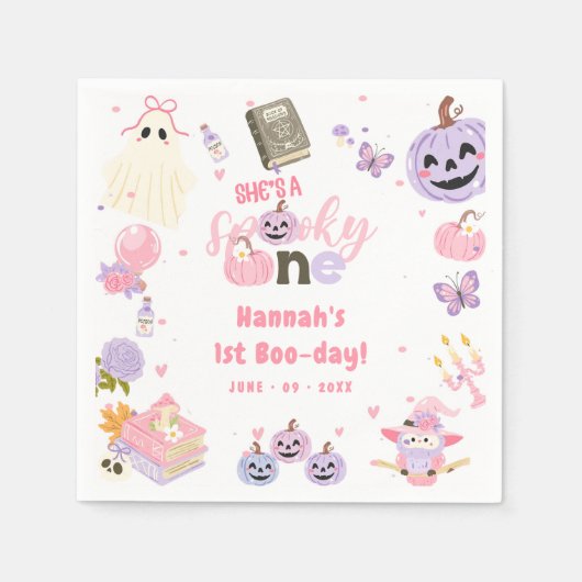 Eén woordy Babe Cute Halloween Ghost 1e verjaardag Servet (Voorkant)