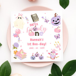 Eén woordy Babe Cute Halloween Ghost 1e verjaardag Servet