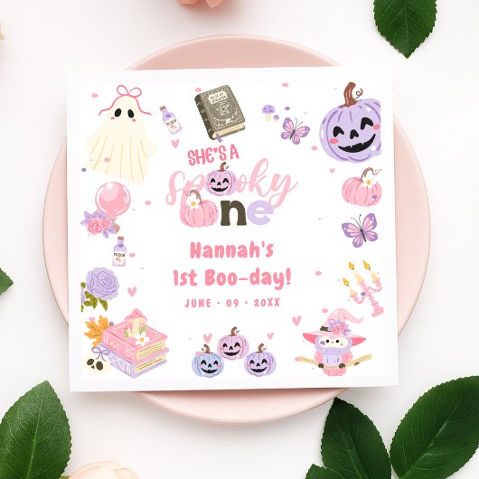 Eén woordy Babe Cute Halloween Ghost 1e verjaardag Servet