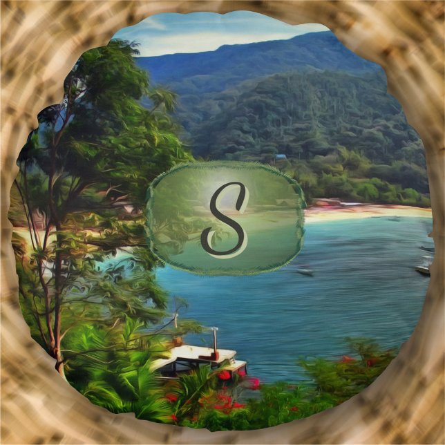 Een Yelapa uitzicht 0828 Rond Kussen (Creator heeft geüpload)