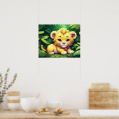 Een Yellow Lion Cub in het Oerwoud Poster (Keuken)