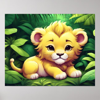 Een Yellow Lion Cub in het Oerwoud Poster