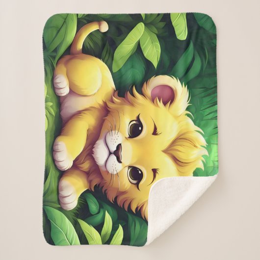 Een Yellow Lion Cub in het Oerwoud Sherpa Deken (Voorkant)