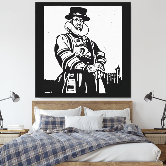Een Yeoman Warder of Beefeater Canvas Afdruk (Insitu (Slaapkamer))