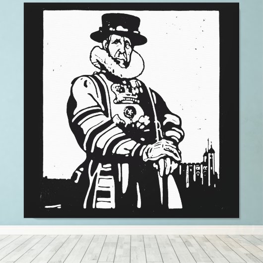 Een Yeoman Warder of Beefeater Canvas Afdruk (Insitu (Houten vloer))