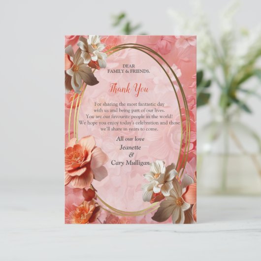 Een zachte 2024 kleur van Peach Fuzz Flowers RSVP Kaartje (Staand voorkant)