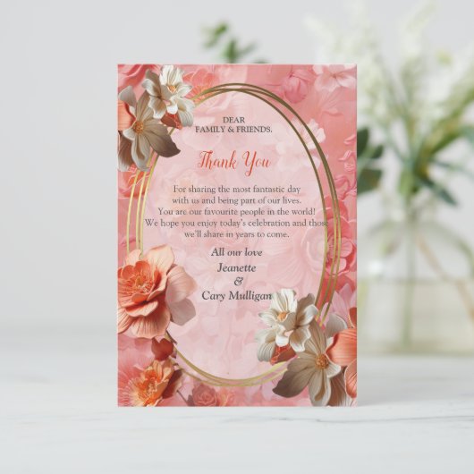 Een zachte 2024 kleur van Peach Fuzz Flowers RSVP Kaartje (Staand voorkant)