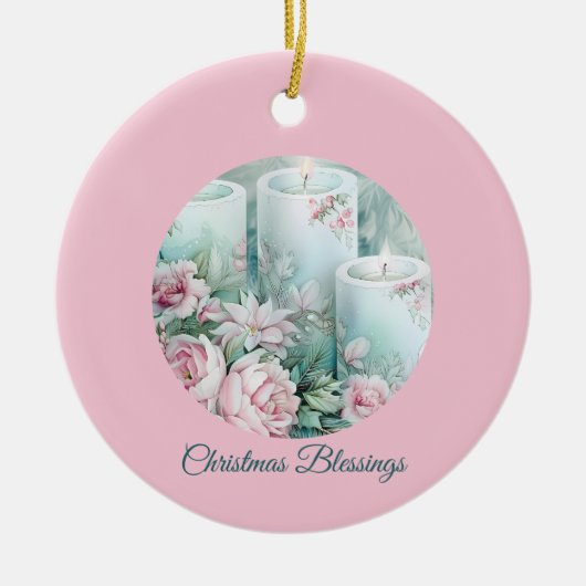 Een zachte licht - Pastel Kerstkaart Keramisch Ornament (Voorkant)